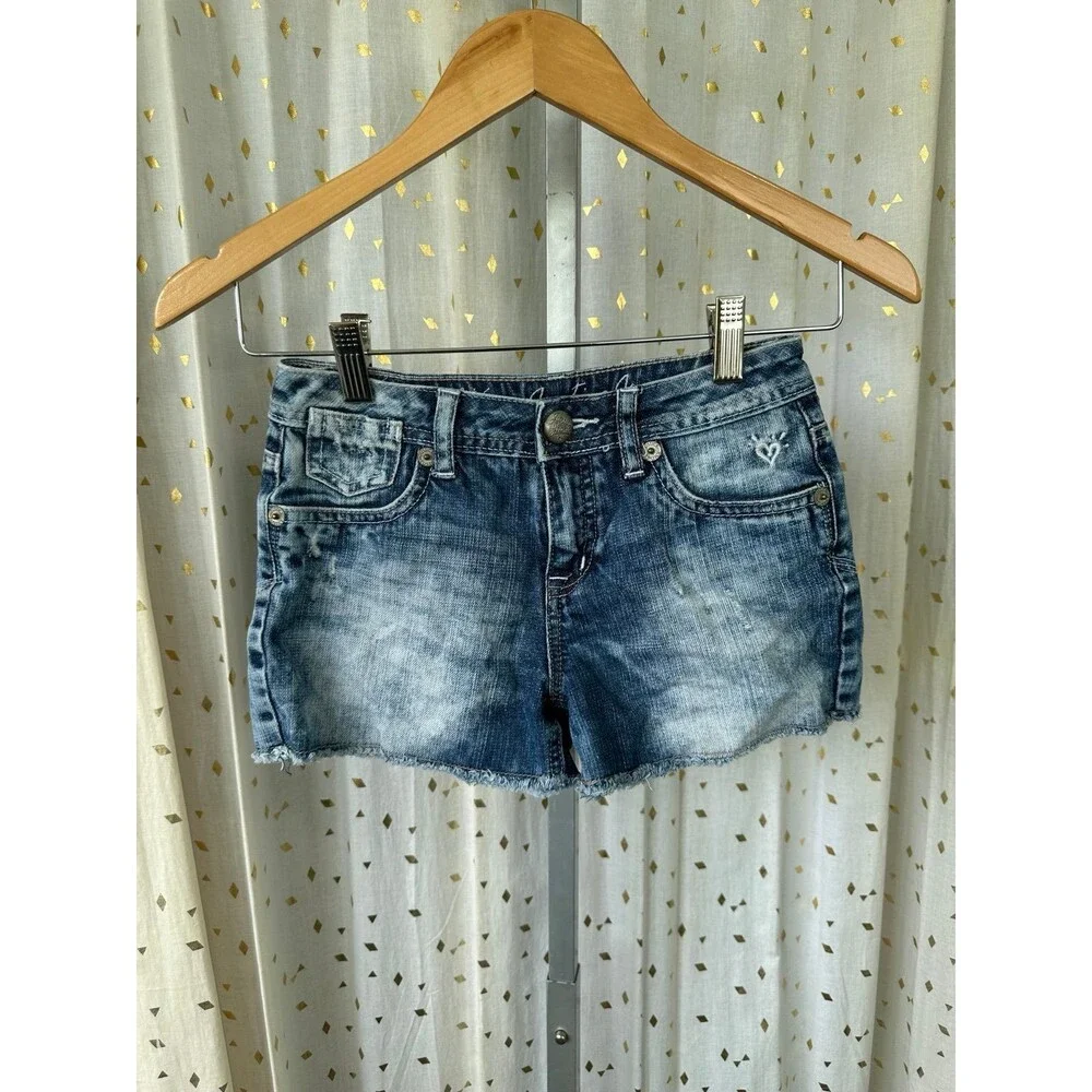 Justice Jeans Girls Simply Low 100% Cotton Distressed Acid Wash Denim Shorts 12S